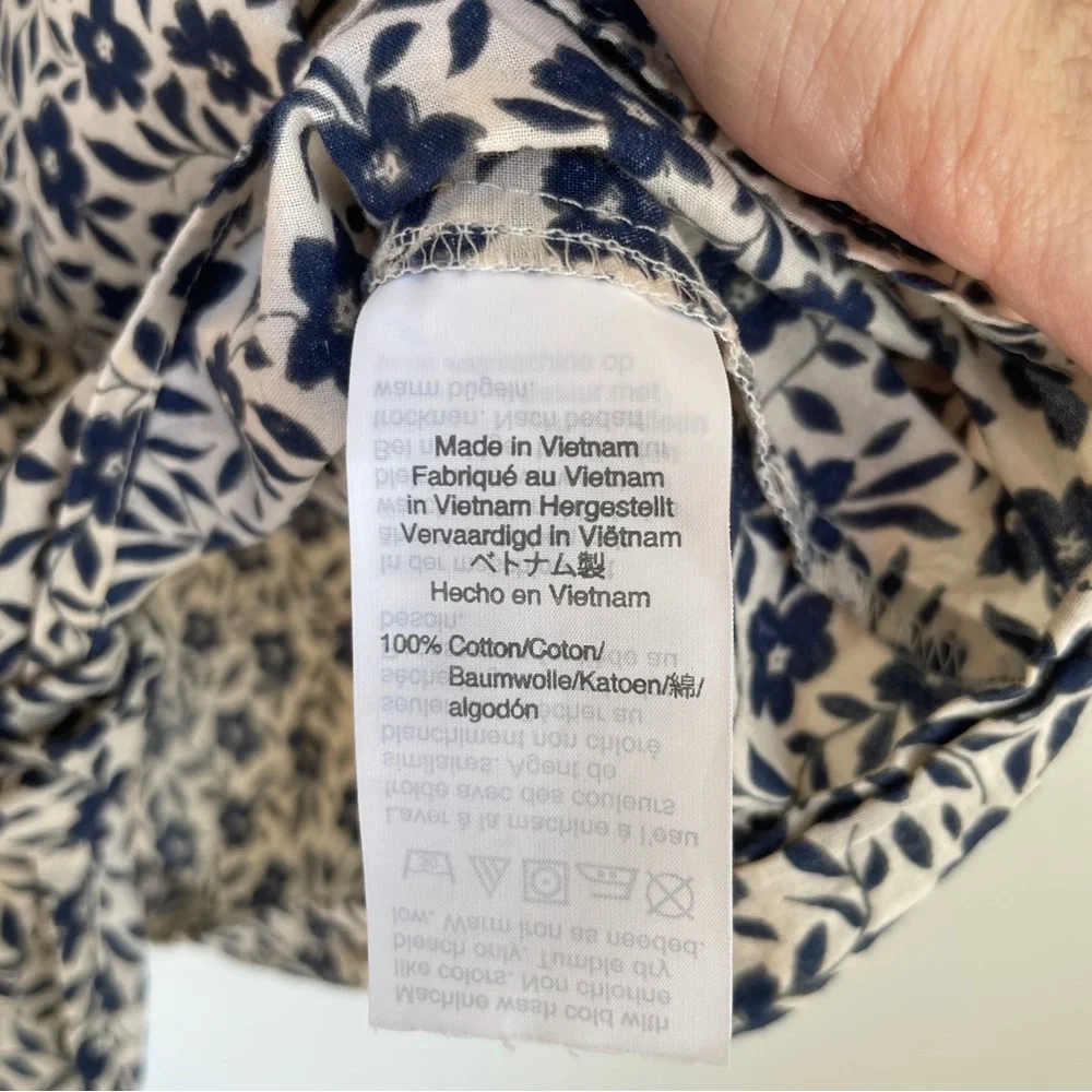 J. Crew Blue and White Puff Sleeve Tie-Front Blouse